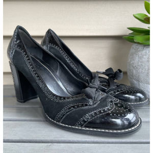 Franco Sarto Patent Leather Chunky Heel Oxford Pumps Women's Size 10.5 fits 9.5